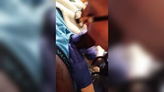Sexy Nurse with Latex Gloves gives Blow Job to Patient no COVID-19