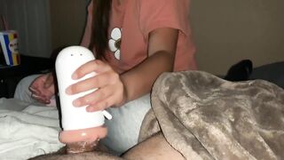 My Lesbian best Friend Giving me a Handjob with Pocket Pussy