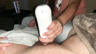 My Lesbian best Friend Giving me a Handjob with Pocket Pussy