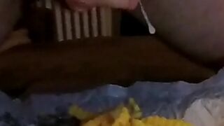 Slow-motion of a huge load on French fries