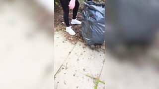 Step Mom in Leggings Public Riding and Fuck on Front Deck with Step Son