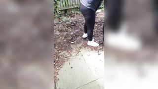 Step Mom in Leggings Public Riding and Fuck on Front Deck with Step Son