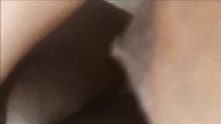 Black babe squirts on cock during movie night