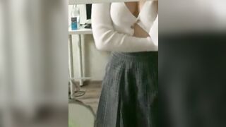 Schoolgirl in a Geeky Outfit Showing Ugly Tits