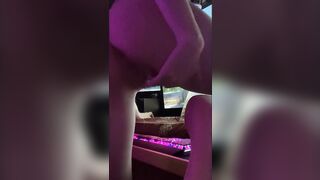 Gamer Girl in Thong Rips Bong and Fingers Pussy
