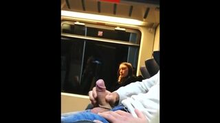 Dick flashing and Big Cumshot for nice Teen in Train