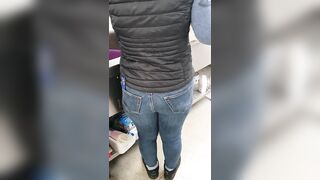 Step Mom has a Hole in the Jeans get Fucked by Step Son without Protection near Dad