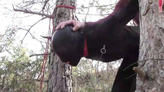 Tied up to a Tree Outdoor on Sexy Clothes, Wearing Pantyhose and High Ankle Boots Heels, Rough Fuck