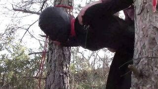 Tied up to a Tree Outdoor on Sexy Clothes, Wearing Pantyhose and High Ankle Boots Heels, Rough Fuck