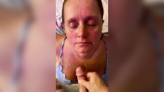 Sexy Joy taking a Huge Load on her Massive Tits