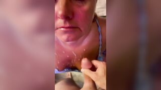 Sexy Joy taking a Huge Load on her Massive Tits