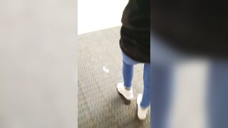 Step Mom Risky Handjob in Mall make Step Son Dick Cum on her Jeans