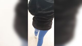Step Mom Risky Handjob in Mall make Step Son Dick Cum on her Jeans