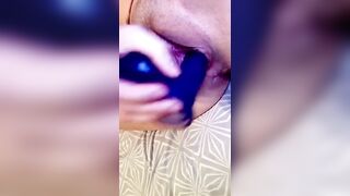 Nympho Wife Fucks herself with a Big Blue Dildo while Husband is Working