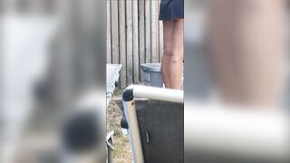 Wife no panties hanging laundry in the garden