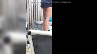 Wife no panties hanging laundry in the garden