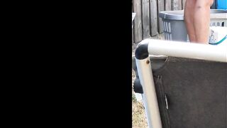 Wife no panties hanging laundry in the garden