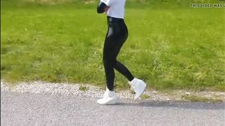 CUTE HOT BLONDE OUTDOOR LATEX AND LEATHER