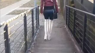 CUTE HOT BLONDE OUTDOOR LATEX AND LEATHER