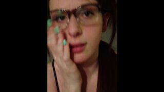 Nerdy Teen Girl gives Blowjob during Study Break while Parents Home