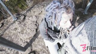 Catched while wild public sex on a ruine - POV, tattoo couple, split tounge blow job - punk, goth - ZF019