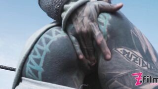 Catched while wild public sex on a ruine - POV, tattoo couple, split tounge blow job - punk, goth - ZF019