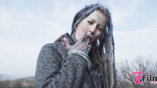 Catched while wild public sex on a ruine - POV, tattoo couple, split tounge blow job - punk, goth - ZF019