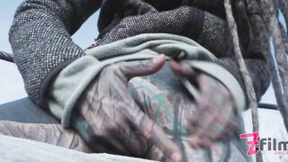 Catched while wild public sex on a ruine - POV, tattoo couple, split tounge blow job - punk, goth - ZF019