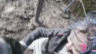 Catched while wild public sex on a ruine - POV, tattoo couple, split tounge blow job - punk, goth - ZF019