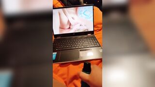 Watching lesbian porn while masturbating my wet pussy