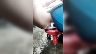 Girl bathing and peeing in bathroom