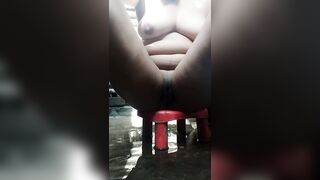 Girl bathing and peeing in bathroom