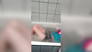 lie in the bathroom and play with your tits