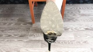 teen student girl in nylon stockings show shoes and stinky foot domination