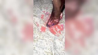 Foot fetish beautiful small feet squishing cute little cakes with fish net stockings