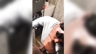 Sexy homebody ebony with locs sucks bbc in bathroom cumshot