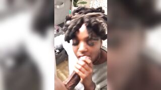 Sexy homebody ebony with locs sucks bbc in bathroom cumshot