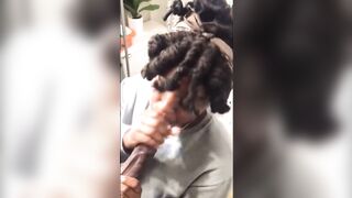Sexy homebody ebony with locs sucks bbc in bathroom cumshot