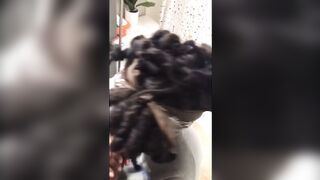 Sexy homebody ebony with locs sucks bbc in bathroom cumshot