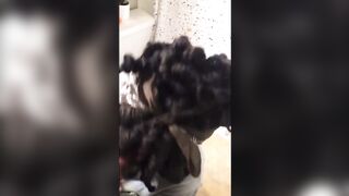 Sexy homebody ebony with locs sucks bbc in bathroom cumshot