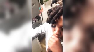 Sexy homebody ebony with locs sucks bbc in bathroom cumshot