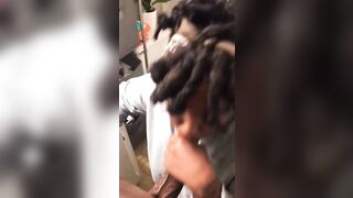 Sexy homebody ebony with locs sucks bbc in bathroom cumshot