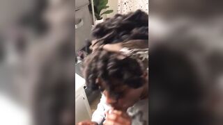 Sexy homebody ebony with locs sucks bbc in bathroom cumshot