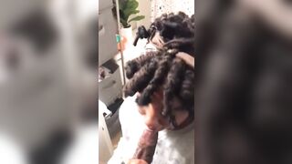 Sexy homebody ebony with locs sucks bbc in bathroom cumshot