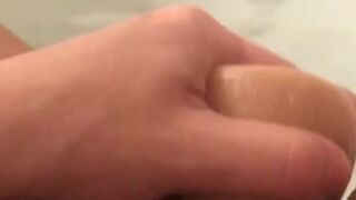 Fucking my tight pussy with big cock dildo