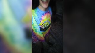 Public Outside Outdoors Nature Pee @ Dusk! Hairy Hippie Slut Has NO TOILET PAPER! She Pees Anyway!