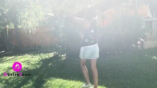Masturbating my pussy in my yard while my parents are home