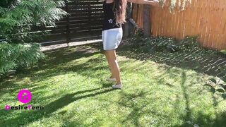 Masturbating my pussy in my yard while my parents are home