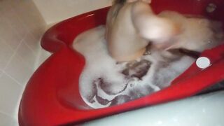 Dirty little slut takes a bubble bath in heart shaped tub and plays with feet ????????????