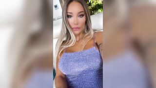 Beautiful Monika Fox Poses In A Luxurious Blue Dress & Teases Pussy